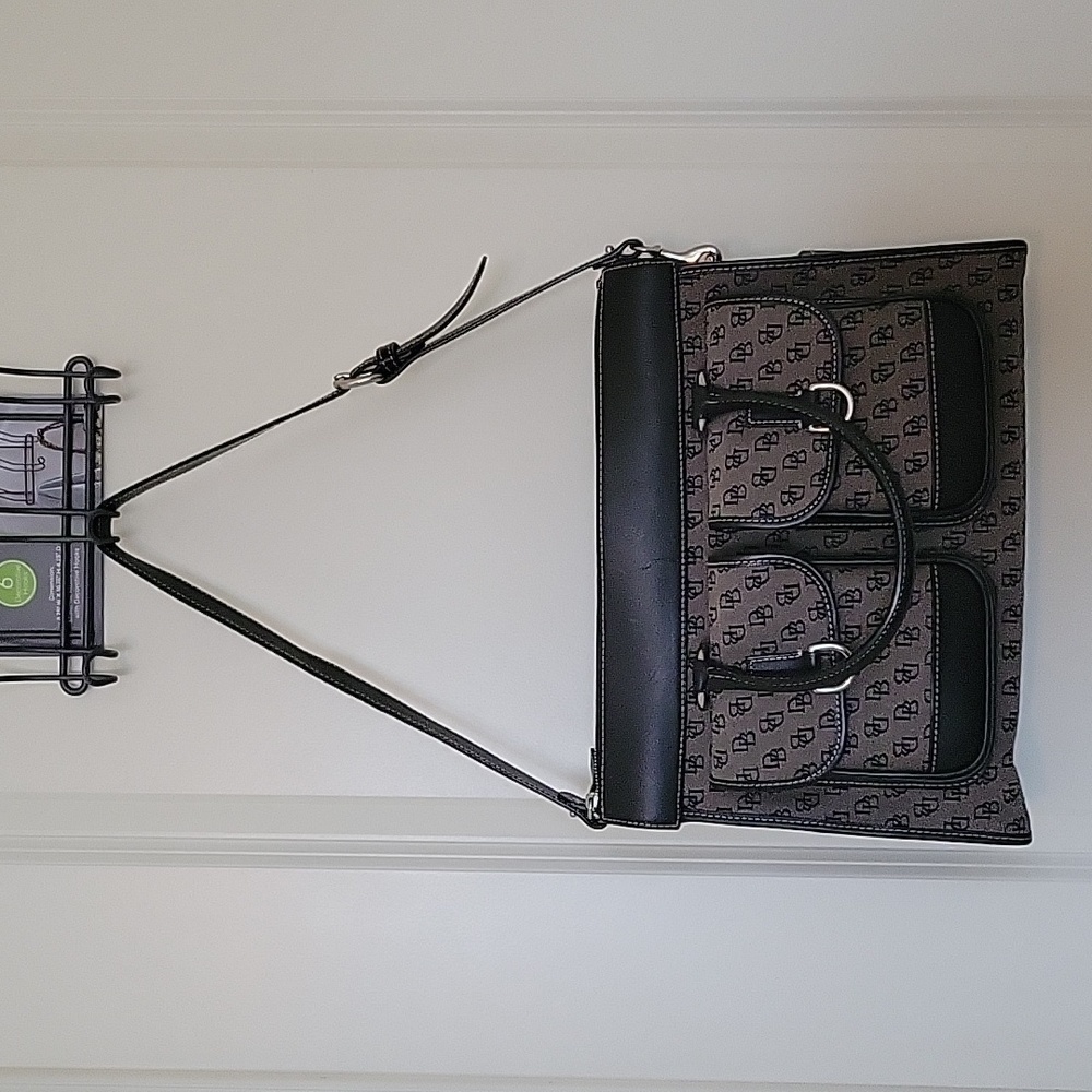 Dooney & Bourke Gray Canvas Black Leather Trim Satchel Shoulder Bag